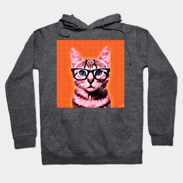 Pop Art Geek Cat in Orange Background - Print / Home Decor / Wall Art / Poster / Gift / Birthday / Cat Lover Gift / Animal print Canvas Print Hoodie by luigitarini